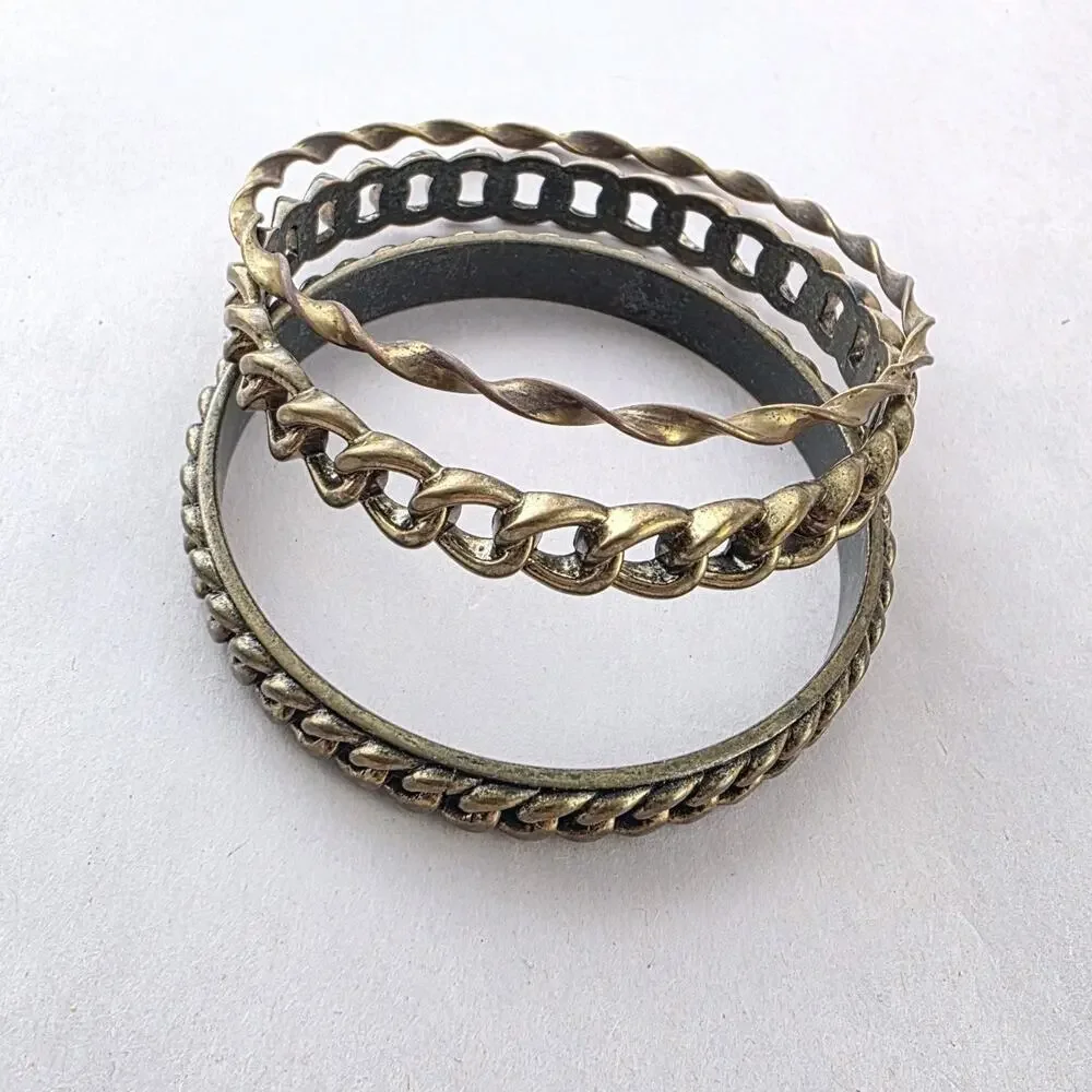 Graziano Italy Bangle Bracelet 3 Piece Set Statement Antiqued Gold